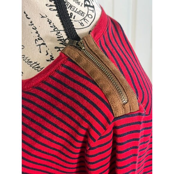 LRL Ralph Lauren Red Stripe Elbow Patch Long Sleeve Shirt Shoulder Zip Large - Picture 7 of 11